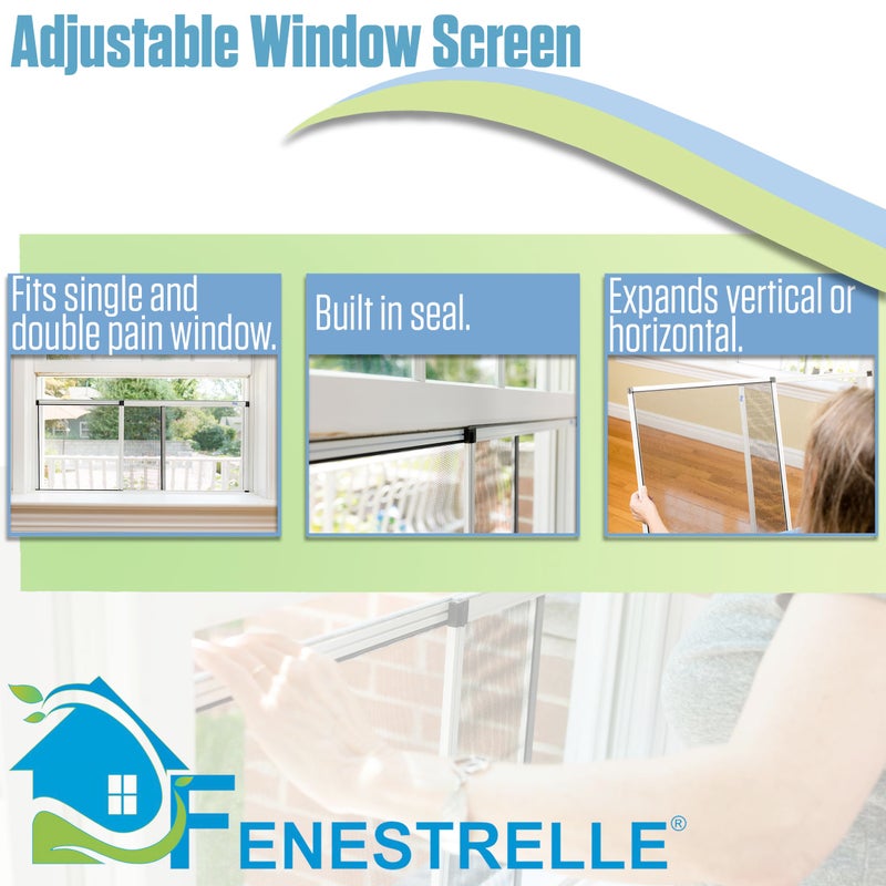 Fenestrelle Expandable Window Screen â€“ 10â€³ H Ã— 19â€³â€“36â€³ W Horizontal, 2â€‘Way Adjustable Window Screen with Flame Resistant Fiberglass Mesh, Pack of 2 - Image 3